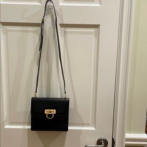 Salvatore Ferragamo Black Gancini Shoulder Bag E216153 with Fabric Storage Bag